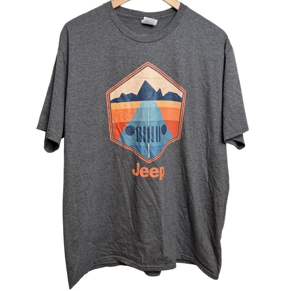 Jeep Mens Tee XL Gray Cotton Blend Graphic Mountain Adventure Gorpcore Outdoorsy
